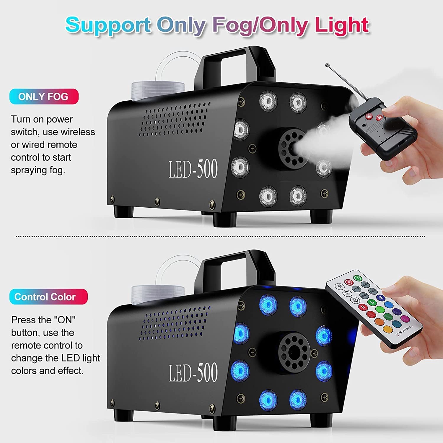 Motorenbau Fog Machine with 8 LED Lights,Smoke Machine with 13 Colorful LED Lights Effect,500W and 2000CFM Fog with Remote Contr